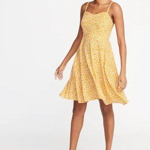 Old Navy Yellow Fit & Flare Printed Cami Floral Dress